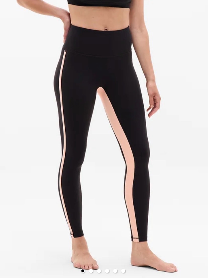 Athleta Black Leggings With Blush Side Stripes